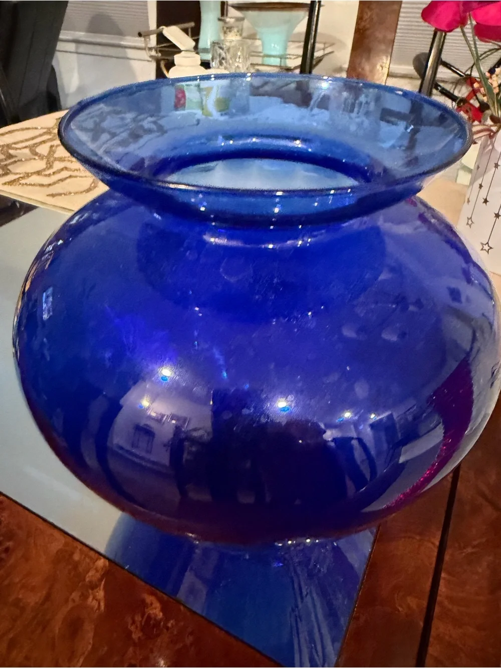 Deep Blue Blown Glass Decorative Vase - Home Accents